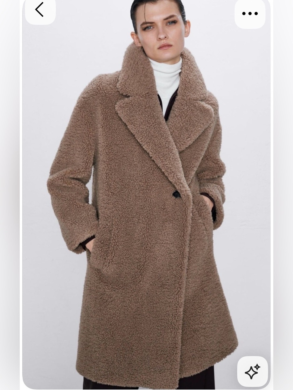 Zara Faux Shearling Taupe Teddy Coat - Plush Longline Single-Button Size Small